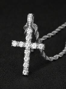 水鑽冰鎮十字吊墜項鍊4mm網球鏈條適合男人及女人嘻哈首飾類 - 銀色 - 查看 16