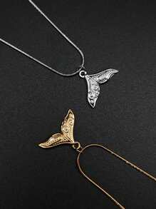 1pc Stainless Steel Patterned Mermaid Tail Pendant Necklace, Bohemian Style For Beach Vacation, Elegant & Fashionable Birthday Gift Jewelry - Fishtail - View 3