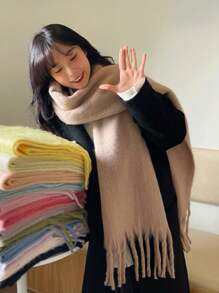 1 Women'solid Color Mohair Scarf Female Autumn Winter 2024 New All-In-One Neck Korean Version Of Advanced Sense Thick Warm Cape Suitable For Daily Use Accessories Women - Multicolor - View 14