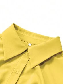 Vestidos Largos Elegantes para Mujer Moda Unicolor, con Botón Delantero, Transpirables y Cómodos, Ajustadoss - Amarillo - Ver 9