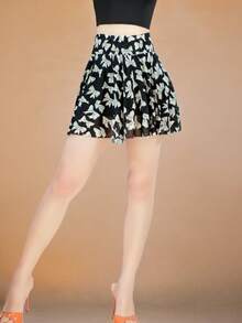 FALDA SHORT DE MUJER CASUAL DE ESTAMPADO FLORAL - Blanco y Negro - Ver 6