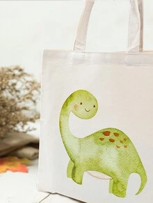 1 pieza Bolsa de regalo de lona con diseño de dibujos animados de dinosaurios, bolso de mano, bolsa de compras informal de lona con estampado de dinosaurios, bolsa de hombro, bolso portátil para compras o como empaque de regalo para cumpleaños y fiestas - Multicolor - Ver 9