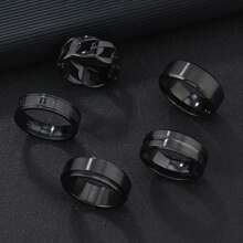 5入組時尚不鏽鋼戒指，簡約黑色羅馬數字戒指，中空旋轉戒指，男士酷炫嘻哈戒指配件
