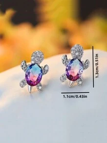 1 Pair Luxurious Sparkling Cubic Zirconia Turtle Stud Earrings For Women Birthday Party Christmas Jewelry Gift - Turtle - View 4