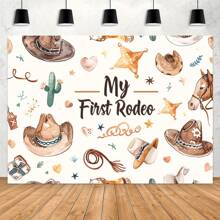 1pc Vibrant Cowboy Rodeo Backdrop - Fabric And Materials, First Birthday Party Decoration With Cowboy Rodeo Theme, Great For Photo Props, Brown, Multipurpose For Garden, Room, Shower, Birthday, Bridal Shower, Wedding, And More Celebrations,Christmas - Multicolor - View 3