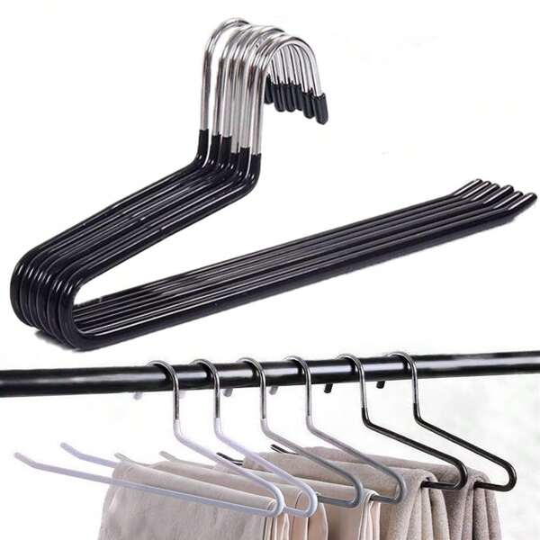 Pants Hangers Space Saving - 5/10 Pack Open Ended Hangers For Pants - Scarf Organizer Hanger For Closet - Metal Non Slip Jean Hanger - Black/White Pants Hangers For Jeans,Trouser,Leggings,Slacks