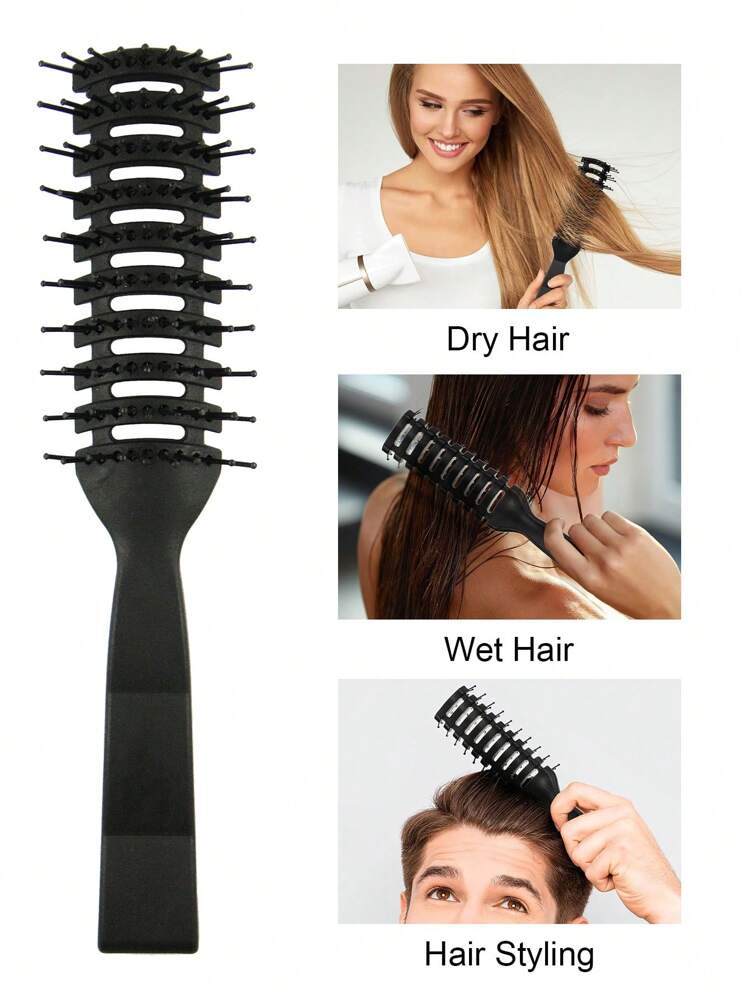 salon fashion 1pc Detangling Hair Brush With Handle, Suitable For All Hair Types, Unisex, Dry & Wet Use, Great Gift For Girls (Black), Hair Brush, Hairstyling Tool, Salon & Travel Essential, Back To School, Vacation Must-Have, Women's Hair Accessory, Brush