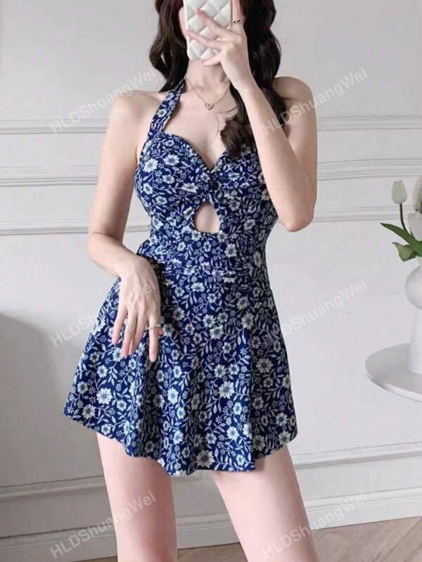 Traje de baño de una pieza estilo retro y conservador 2024 con falda para mujer, adelgazante, para verano