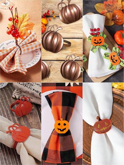 6-12 stuks imitatie pompoen servetringen voor kamer-, tafel- en huisdecoratie, geschikt voor festival, feest, verjaardag, bruiloft en diner, elegante en eenvoudige zelfhulptafeldecoratie, Halloween-decoratie, woondecoratie Halloween-feest