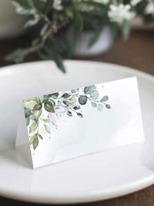 5pcs Wedding Reserved Place Cards For Family, Table Setting Cards For Engagement And Reception, Reserved Table Signs For Weddings, Parties, Restaurants - Green Leaves Watercolor Style - View 2