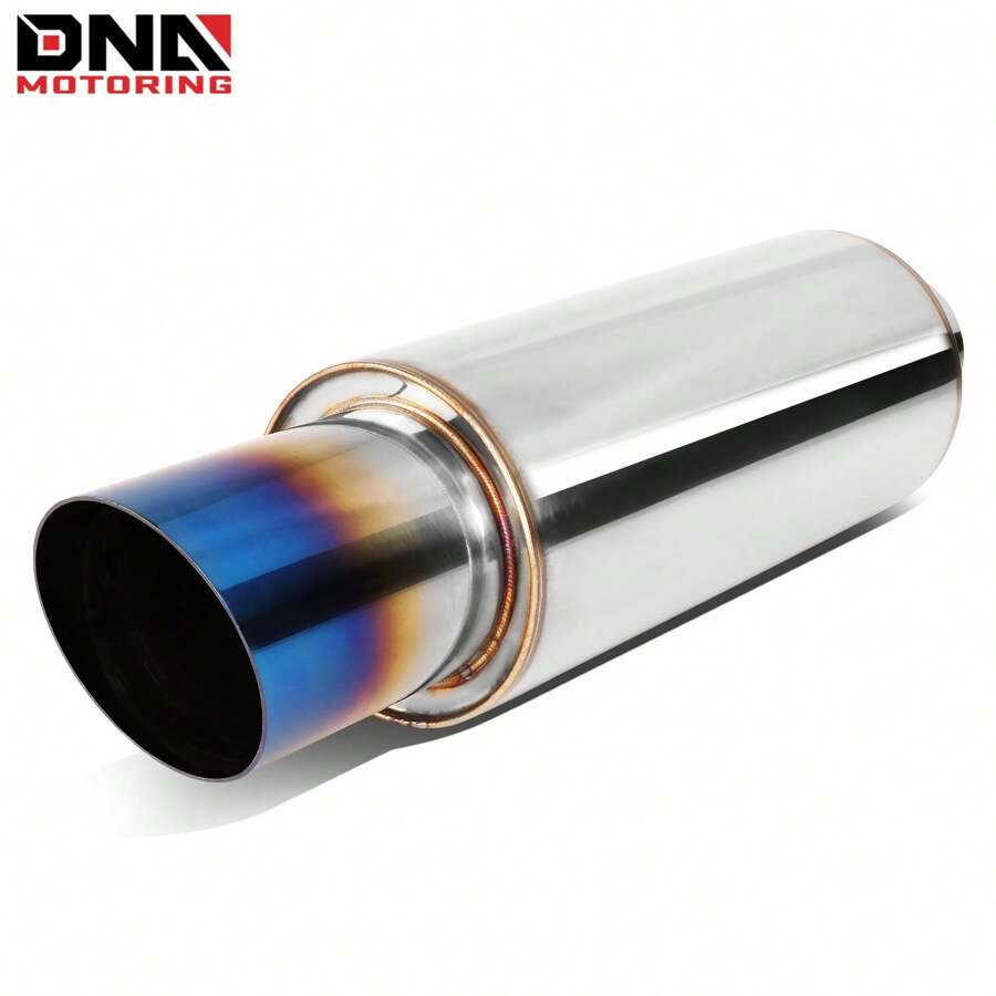 2" Inlet Stainless Steel Straight-Through Exhaust Muffler 3" Burnt Diagonal Tip