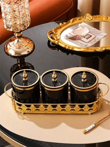 1 set Tarros de almacenamiento de plástico elegantes, de estilo creativo y de alta gama