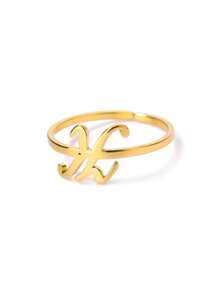 1 Pc Fashion Initial A-Z Letter Ring For Women Gold Color Stainless Steel Geometric Open Ring Birthday Party Friends Jewelry Gift
