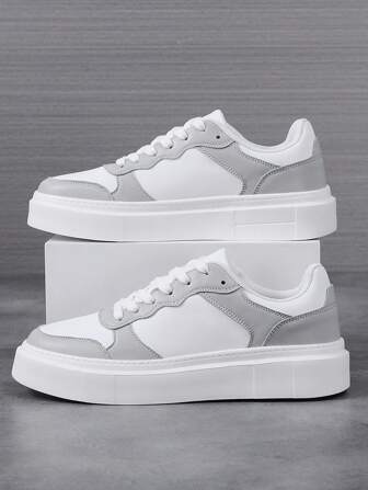 46 White Thick Sole Men's Casual Sneakers, Lightweight Soft Bottom Breathable Sports Shoes