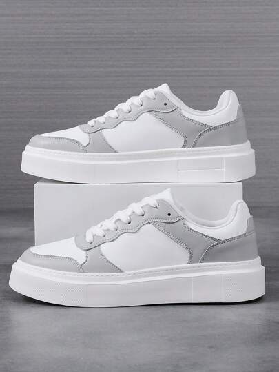 46 White Thick Sole Men's Casual Sneakers, Lightweight Soft Bottom Breathable Sports Shoes