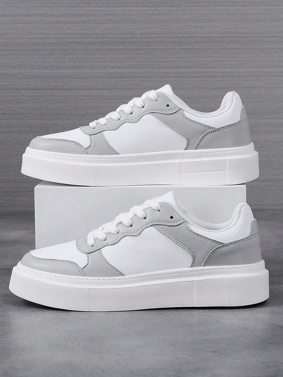 46 White Thick Sole Men's Casual Sneakers, Lightweight Soft Bottom Breathable Sports Shoes - Multicolor - View 1