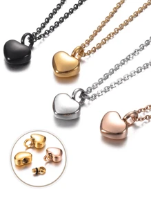1pc Stainless Steel Pet Memorial Necklace, Mini Heart Shaped Cremation Pendant For Storing Cat/Dog's Ashes, Hair, Paw Print Valentine's Day Gift