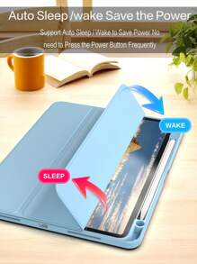 Mirror 1pc Bight Blue Tri-Fold Silicone Foldable IPad Case, Shell Slim Stand Shockproof Anti Fall Pen Holder Anti-Fall Tablet Cover Compatible With Apple IPad Mini 4/5/6, 9.7/10.2/10.5 Inches, Air 4/5/6, 10th Gen, 10.9 Inches, Pro 11 Inches, Air 11(M2), Air 13 And Pro 11(M4) Models. Clear Back Cover With High Transparency For DIY Personalization.