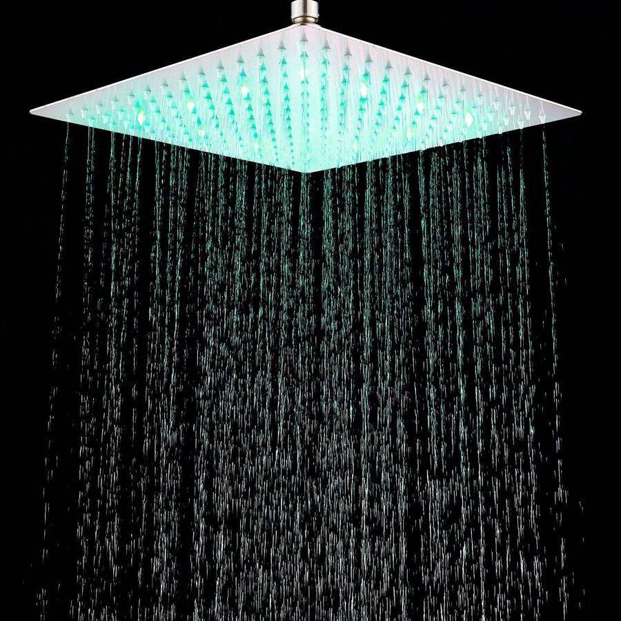 16 Inch LED Ultra Thin Rainfall Shower Head Square Rain Shower Head With Nozzle And Spray Stainless Steel Rainfall High Flow Shower Head Brushed Nickel - Chrome - View 1
