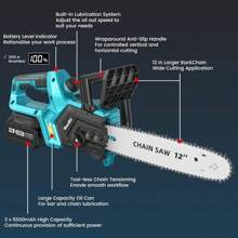 Seesii Battery Chainsaw Cordless 12-Inch, Hand Held Chain Saw, 12-In Portable Chainsaw Battery Powered Chain Saws For Trees Wood Cutting, 2 * 5.0Ah Battery And Charger Included, CH1200+