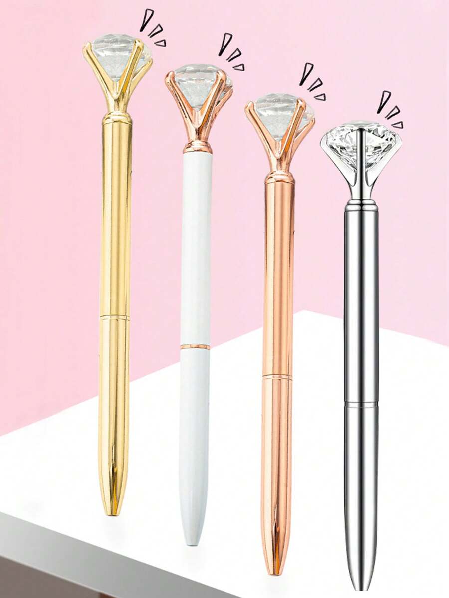 1支/4支/8支/12支圆珠笔水晶金属中性笔实用纪念品生日礼物送给女朋友、节日礼物、惊喜、返校情人节 - 彩色 - 查看 1