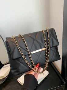 New Women's Fashionable Commuter Embroidery Rhombus Pressed And Chain Pattern Simple Large Capacity Shoulder Crossbody Bag