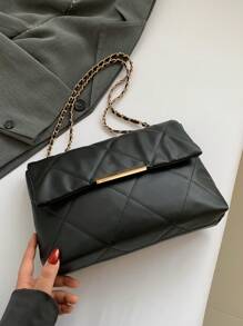 New Women's Fashionable Commuter Embroidery Rhombus Pressed And Chain Pattern Simple Large Capacity Shoulder Crossbody Bag