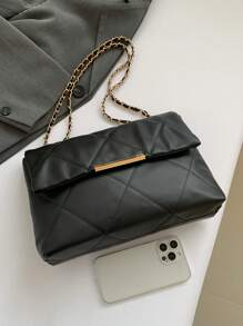 New Women's Fashionable Commuter Embroidery Rhombus Pressed And Chain Pattern Simple Large Capacity Shoulder Crossbody Bag