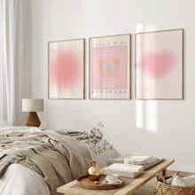 3入組無框AURA漸層LUCKY GIRL海報，粉色裝飾，美學房間裝飾，鼓勵陳述海報，防水帆布壁畫，送禮佳品，校園風格房間裝飾，客廳，臥室，餐廳，浴室，咖啡廳，酒吧，家庭和宿舍裝飾