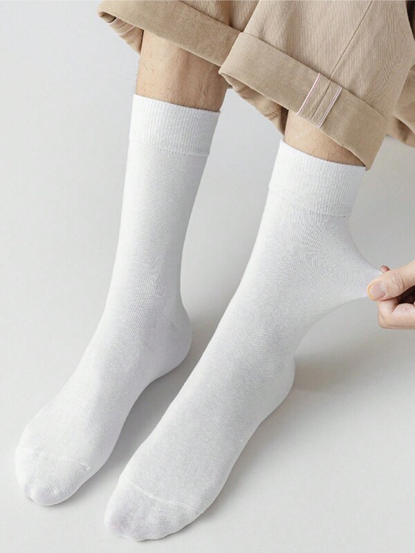1/2/3 Pairs Men's Solid Color Long Socks Large Size Sweat Absorbing Odor Proof Daily Casual Long Socks Autumn Home Commuting Men's Socks
