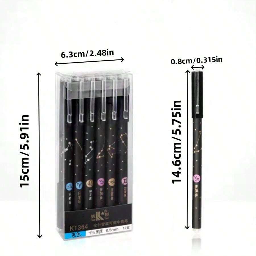 12pcs Neutral Color Erasable Pens, High Value And Colorful, Black