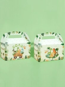 4个绿色树叶和恐龙主题纸质礼品盒，生日派对房间装饰，拍照道具，手持礼品盒，婚礼活动派对新娘回礼包装，圣诞节 - 綠葉恐龍 - 查看 7