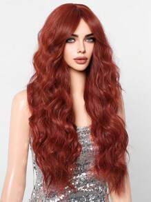Halloween Wigs Fashionable Long Wavy 26inch Red Wig With Bangs.Synthetic Hair Elegant Casual Heat-Resisting Party Daily Use Cosplay Wigs - Burgundy - View 3