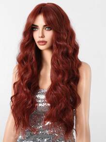 Halloween Wigs Fashionable Long Wavy 26inch Red Wig With Bangs.Synthetic Hair Elegant Casual Heat-Resisting Party Daily Use Cosplay Wigs - Burgundy - View 5