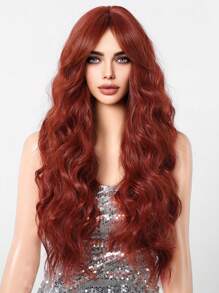 Halloween Wigs Fashionable Long Wavy 26inch Red Wig With Bangs.Synthetic Hair Elegant Casual Heat-Resisting Party Daily Use Cosplay Wigs - Burgundy - View 6
