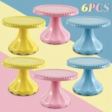 Juego de 3 piezas/6 piezas Soporte mini para cupcakes, portador de cupcakes de plástico, plato de servir para decoraciones de fiesta de boda, cumpleaños, decoraciones de fiesta rosa, soporte para pastel para decoraciones de Navidad, baby shower, boda, suministros para fiesta de boda, decoraciones de boda, accesorios de boda, soporte para tarta de boda