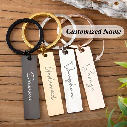 Personalized Engraved Keychain, Stainless Steel Keychain, Car Keychain, Engraved Keyring, Customized Bar Keychain, Metal Keychain, Elegant Memorial Gift For Father's Day