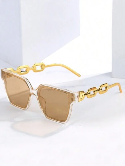 超大方形框架有色镜片时尚眼镜，适合海滩和俱乐部派对，优雅（无眼镜布）女士海滩配饰，适合夏季海滩度假、户外、旅行的眼镜