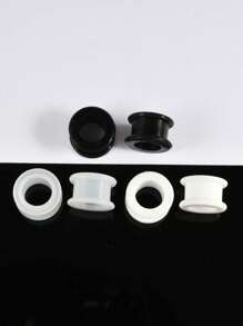 3 对装黑色透明白色厚硅胶隧道柔性耳皮空心量规适用于耳洞穿刺 - 三對混顏色 - 查看 14