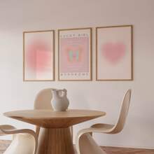 3入組無框AURA漸層LUCKY GIRL海報，粉色裝飾，美學房間裝飾，鼓勵陳述海報，防水帆布壁畫，送禮佳品，校園風格房間裝飾，客廳，臥室，餐廳，浴室，咖啡廳，酒吧，家庭和宿舍裝飾