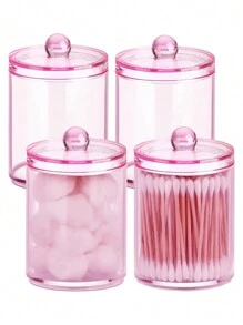 6 Pack Qtip Clips With Plastic Lids - 10 Oz Clear Medicine Bottle Dresser Organizer And Storage Makeup Jar For Makeup Round Pads, Swabs, Dental Floss, Hair Clips, Paper Clips, Hair Ties (Pink)