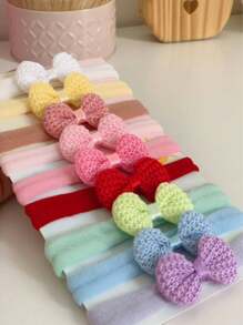 Kit com 9 Faixas de Cabelo para Bebê, Laço em Crochê em Meia de Seda