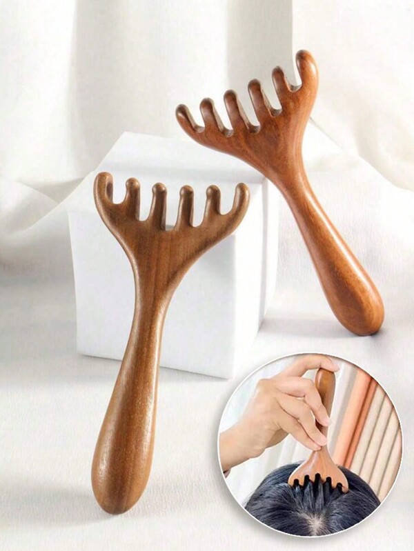 مشط تدليك الوجه من الصندل لاسترخاء الرأس وتحفيز فروة الرأس، قطعة واحدة، أدوات الشعر، العناية بالشعر، المدرسة، العودة إلى المدرسة، السفر، الضروريات السفرية، ضروريات المنزل، السبا، أداة تدليك، تدليك، جهاز تدليك، السبا