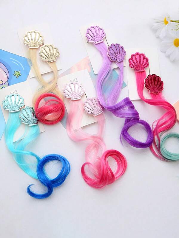 6 piezas Peluca de princesa sirena y princesa del mar mágica - Diseño de cáscara con degradado de color vibrante, transformación con diseño rizado, duradero y de degradado de color, perfecto para juegos de fantasía y cosplay de niños - Accesorio de transformación del cabello, la opción ideal para regalos de niñas en fiestas de Halloween y campus