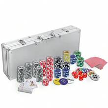 Poker Case Poker Set 500 Chips Poker Chips Poker With 3 Dealer Buttons, 5 Dice, 2 Keys, 2 Poker Decks, 1 Aluminum Poker Case For Party Game Texas Hold'em Poker CEEDIR - 銀色 - 查看 2