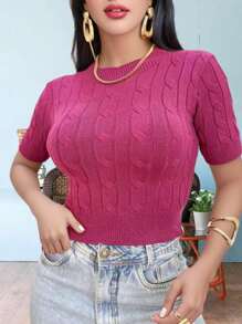 Women Knit Tops - 玫瑰紅 - 查看 2