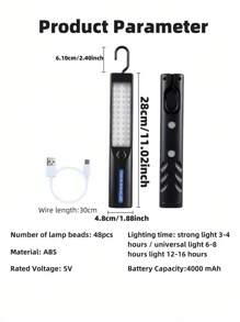 1入組LED戶外應急露營燈，多功能露營燈，強力磁吸掛式維修工作燈，便攜式攤位燈，4級可調節按鈕控制，USB可充電 - 黑色 - 查看 13