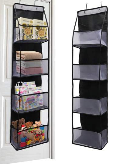 1pc 4 Layer Over The Door Hanging Organizer,Cosmetics Wall Hanging Storage Organizer,Large Capacity Mesh Holder With Clear Pockets Hanging Storage Bag,For Kitchen Nursery Bathroom Closet,Bedroom,Dorm,Baby Diapers,Kids Toys.(4 Layer Mesh Black)
