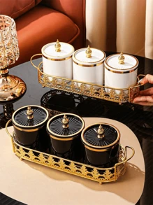 1 set Tarros de almacenamiento de plástico elegantes, de estilo creativo y de alta gama