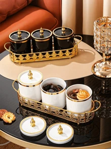 1 set Tarros de almacenamiento de plástico elegantes, de estilo creativo y de alta gama